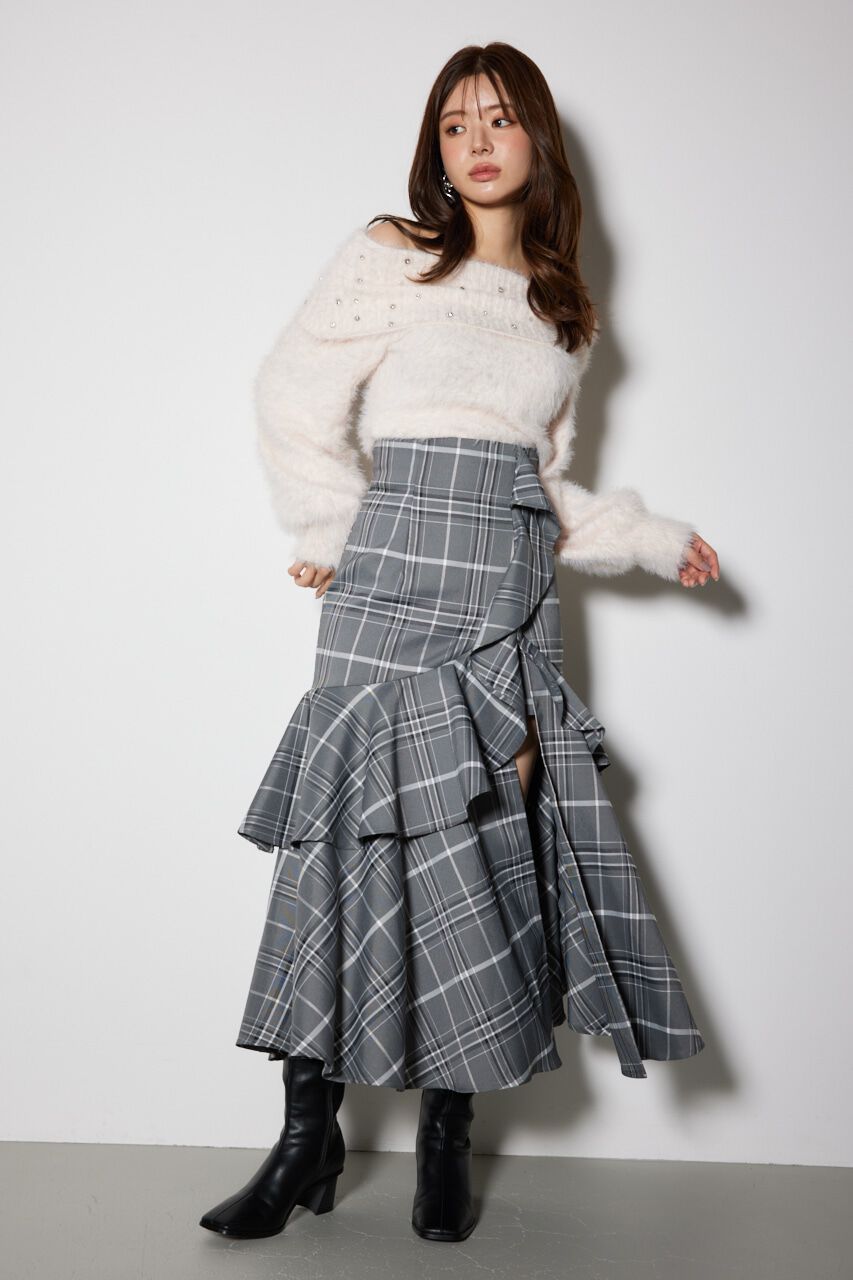 rienda「チェックフリルスリットスコートショートパンツ」|その他|