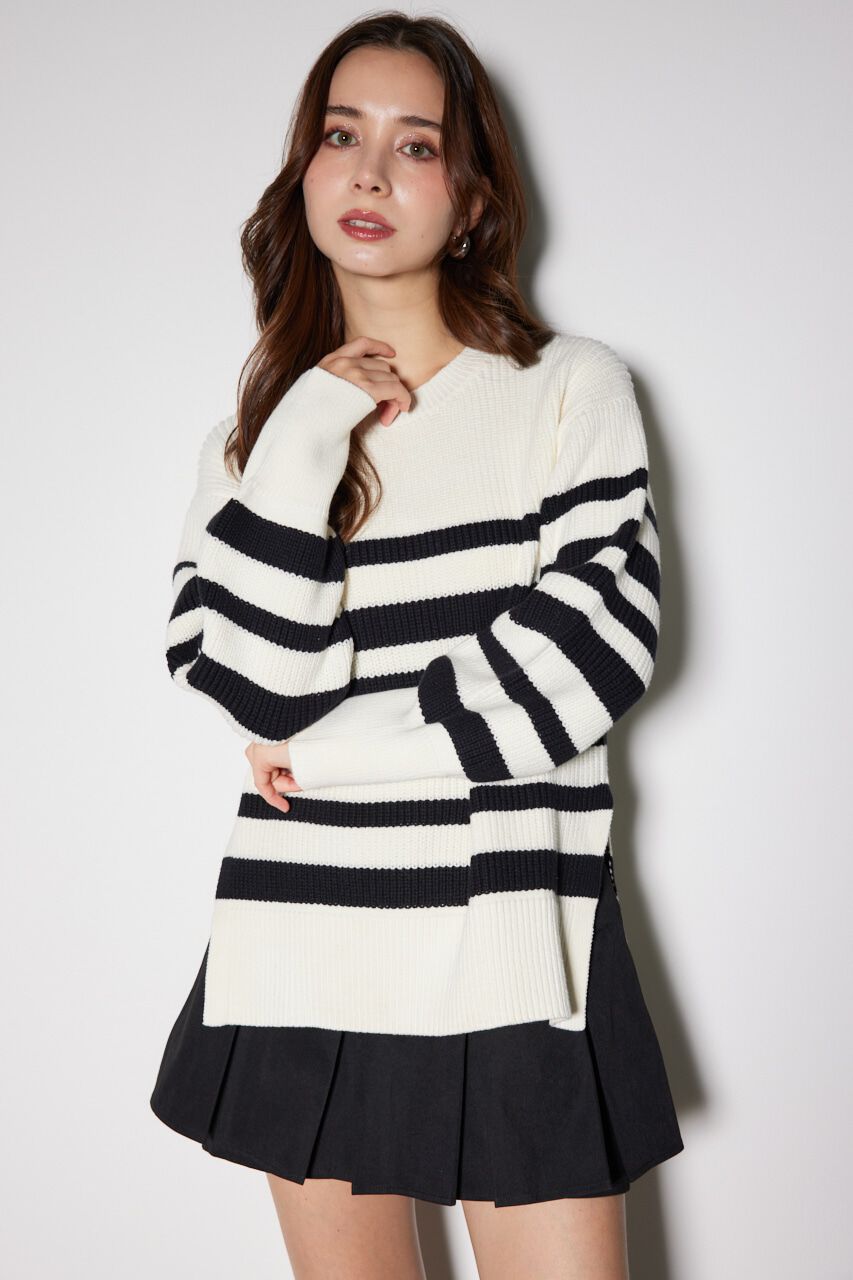 rienda「ボーダースリット ニット トップス」|ニット・セーター|