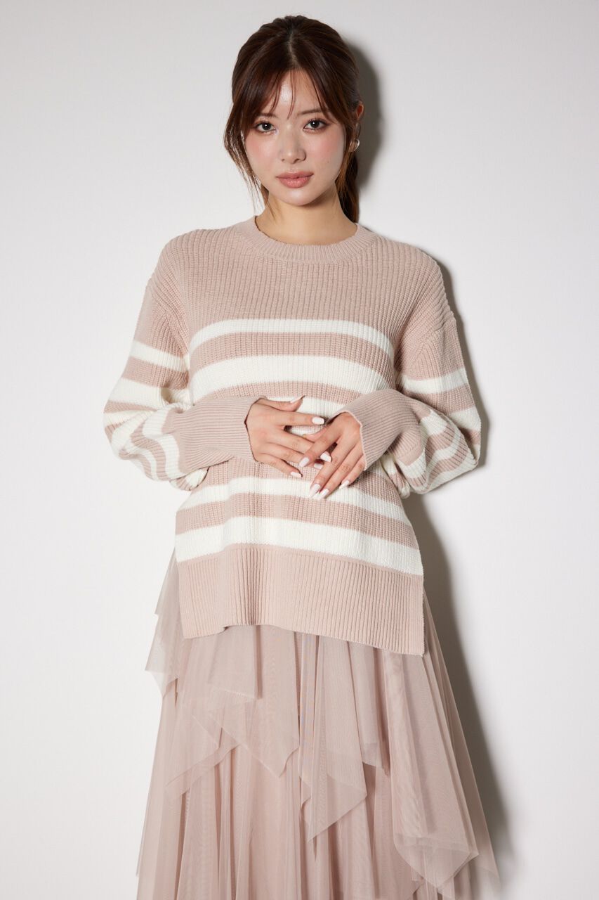 rienda「ボーダースリット ニット トップス」|ニット・セーター|