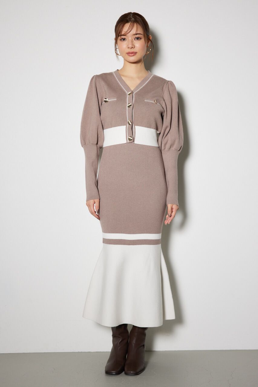 rienda「バイカラーカーデセットニットワンピース」|ワンピース|