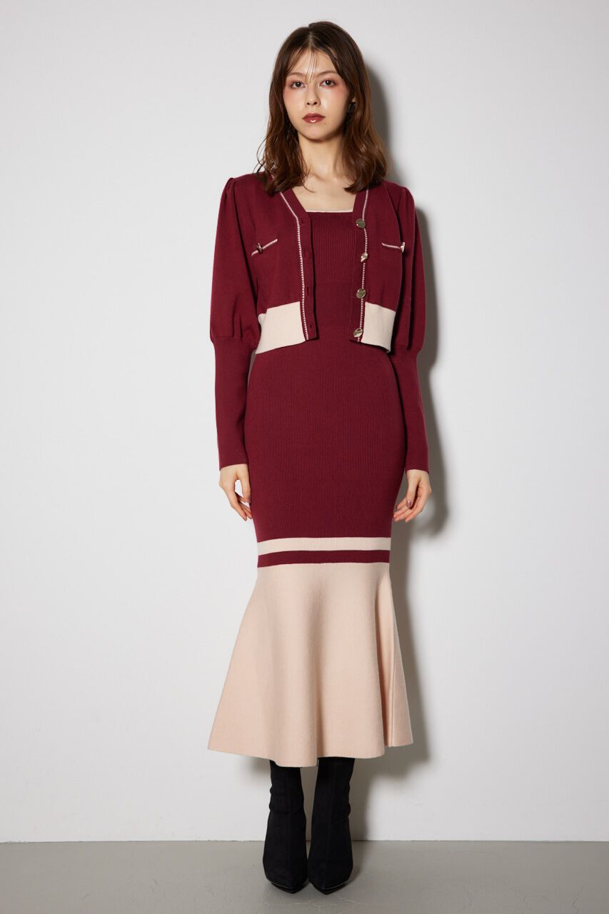 rienda「バイカラーカーデセットニットワンピース」|ワンピース|