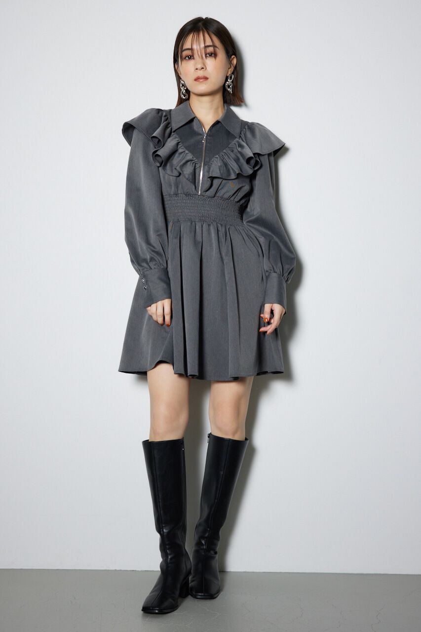 rienda「フロントZIPシャツミニワンピース」|ワンピース|