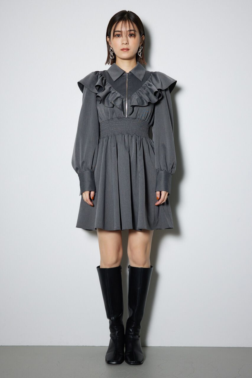 rienda「フロントZIPシャツミニワンピース」|ワンピース|