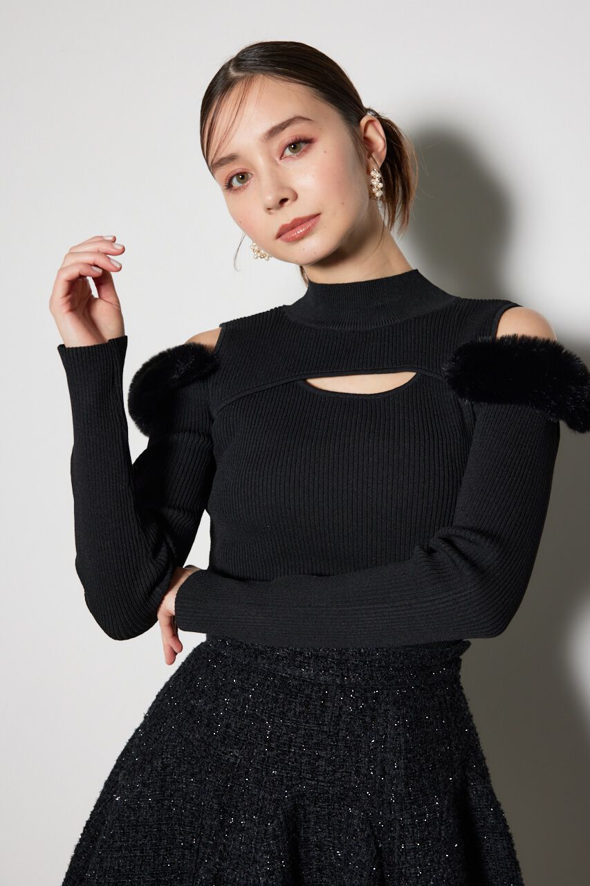 rienda「フェイクファーカッティングニットトップス」|ニット・セーター|