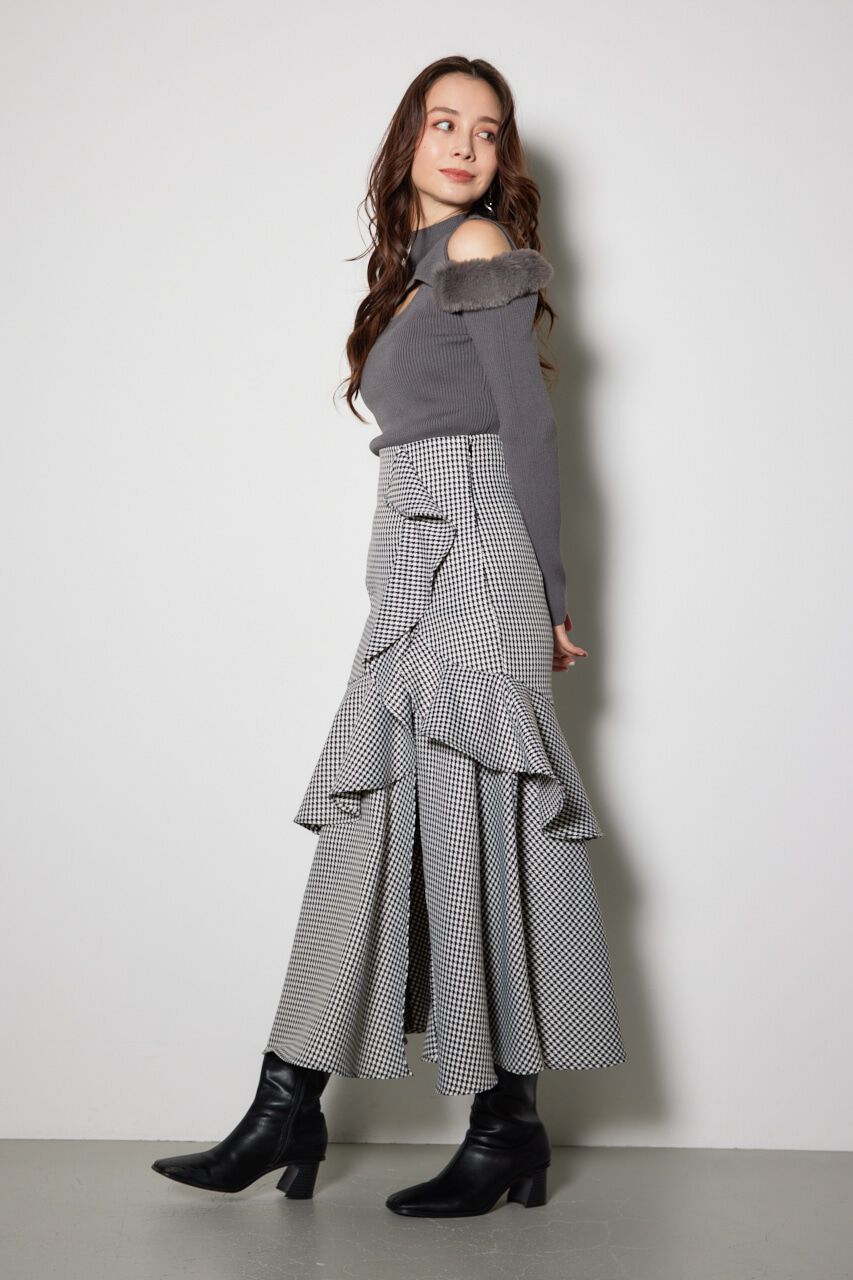 rienda「フェイクファーカッティングニットトップス」|ニット・セーター|