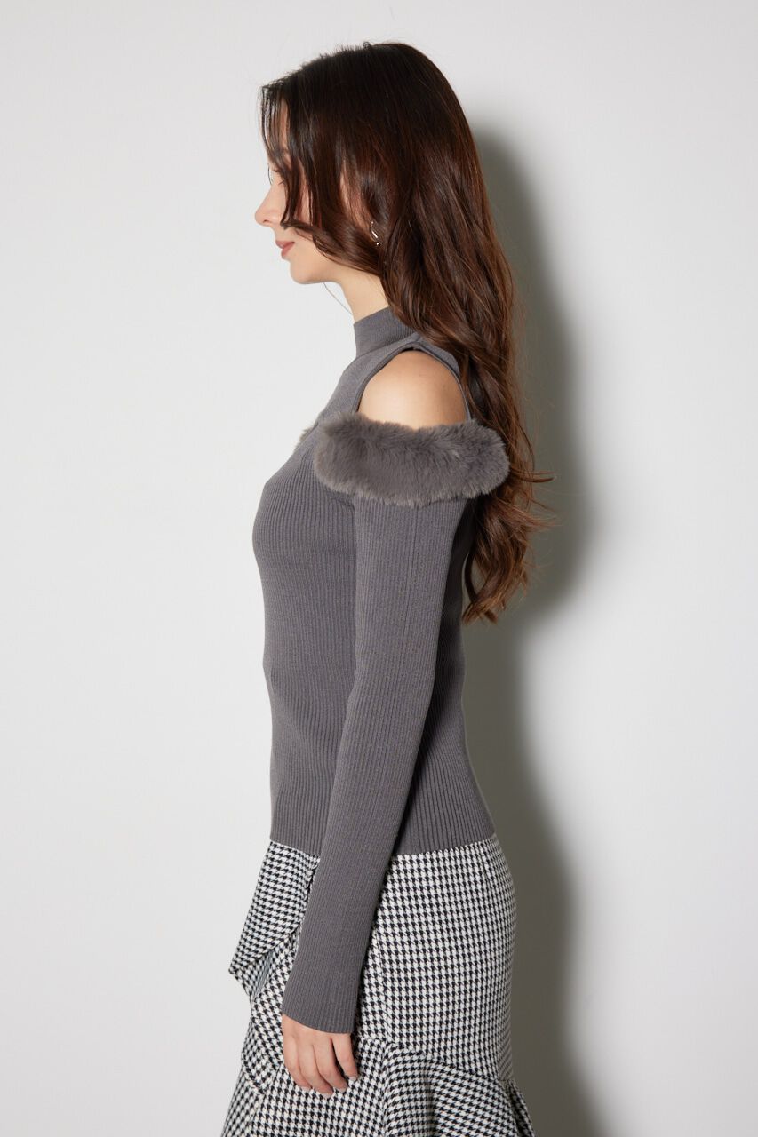 rienda「フェイクファーカッティングニットトップス」|ニット・セーター|