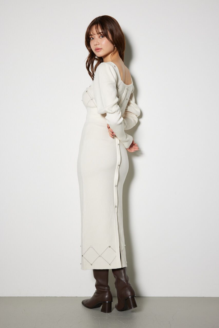 rienda「ビジューチェックタイトニットワンピース」|ワンピース|