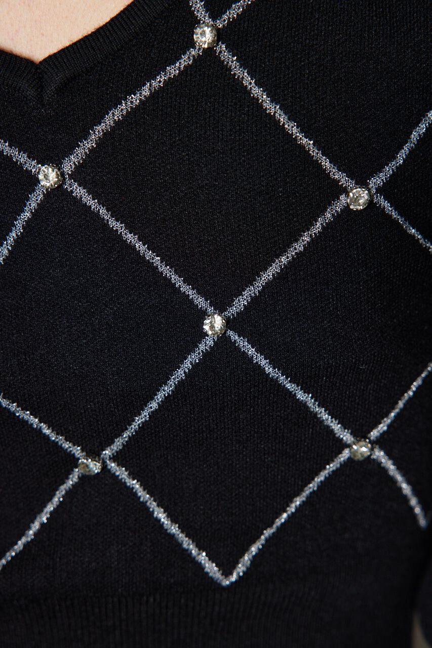 rienda「ビジューチェックタイトニットワンピース」|ワンピース|