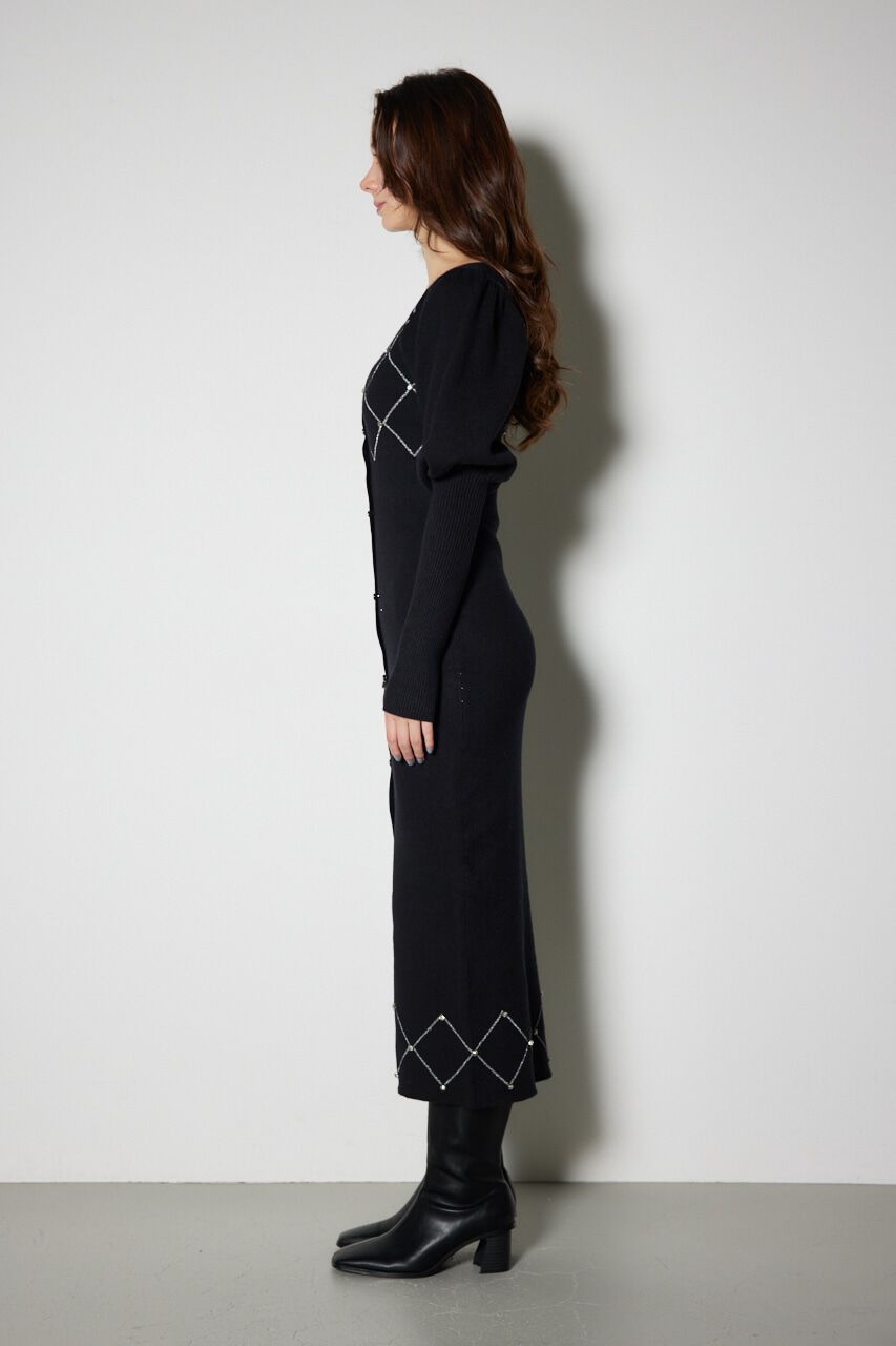 rienda「ビジューチェックタイトニットワンピース」|ワンピース|