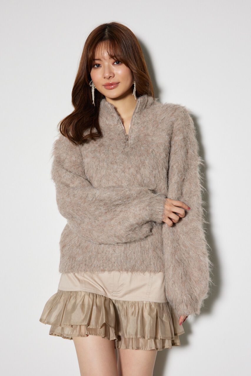 rienda「ハーフZIPソフティニットトップス」|ニット・セーター|BEG