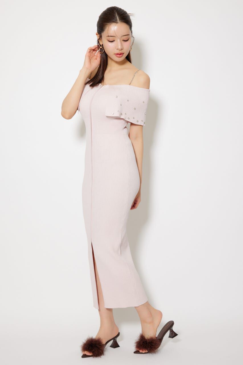 rienda「2WAYオフショルビジューカラーハーフスリーブニットワンピース」|ワンピース|