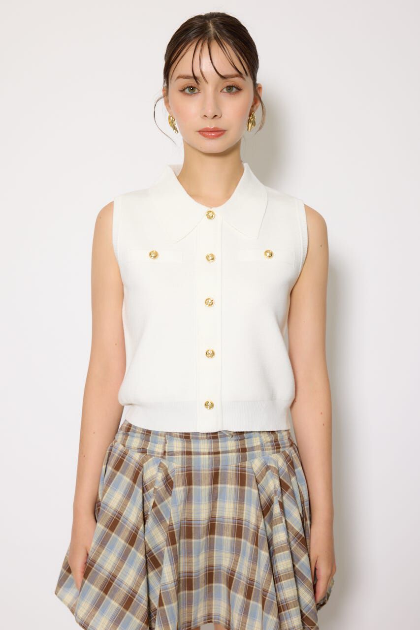 rienda「ノースリゴールドボタンニットトップス」|シャツ・ブラウス|