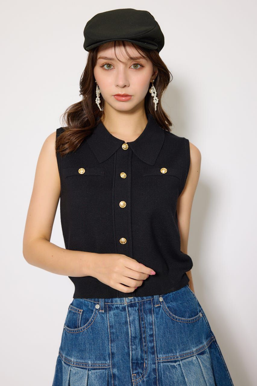 rienda「ノースリゴールドボタンニットトップス」|シャツ・ブラウス|