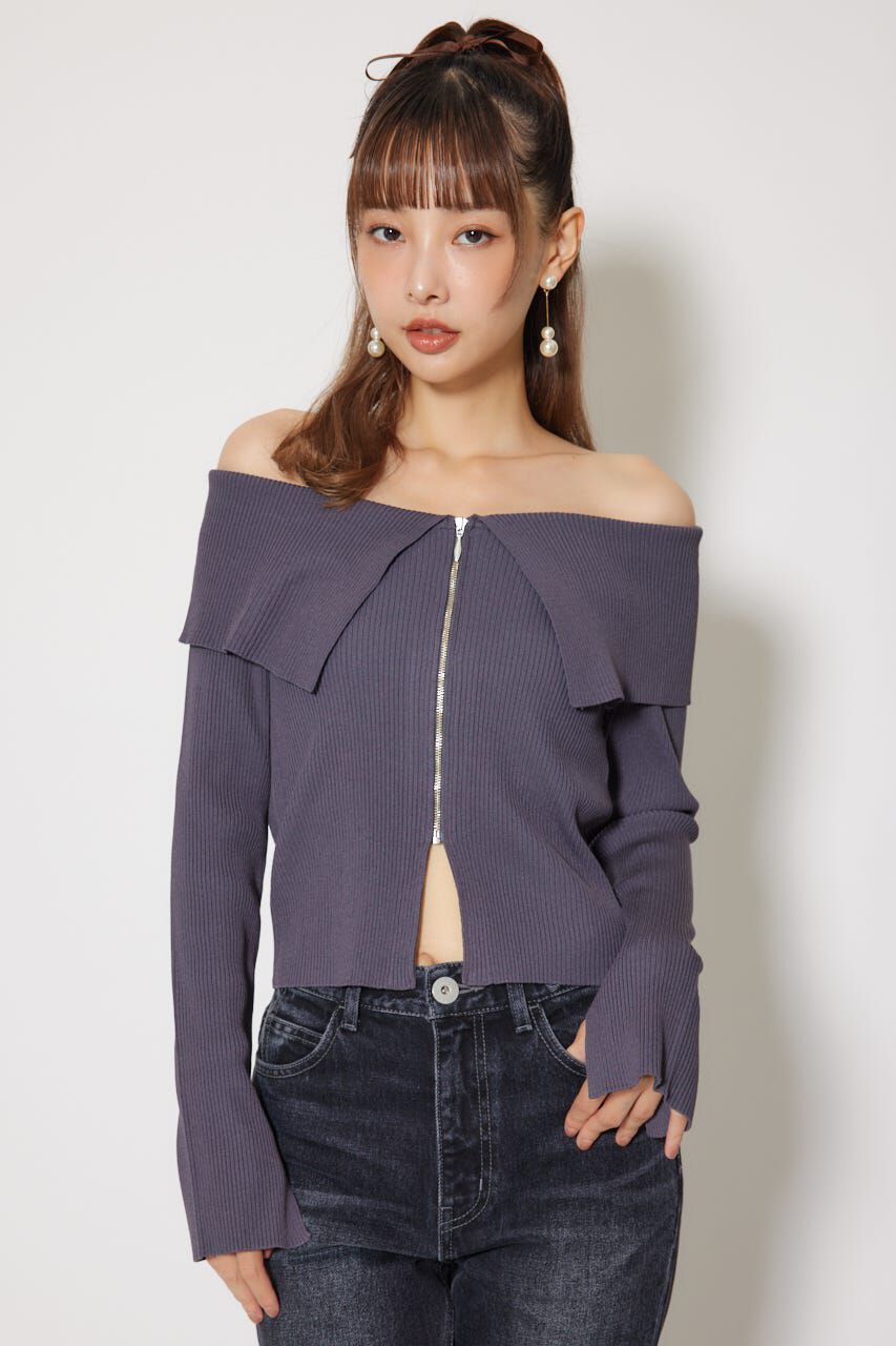 rienda「フロントZIPリブニットトップス」|ニット・セーター|L/BLK1