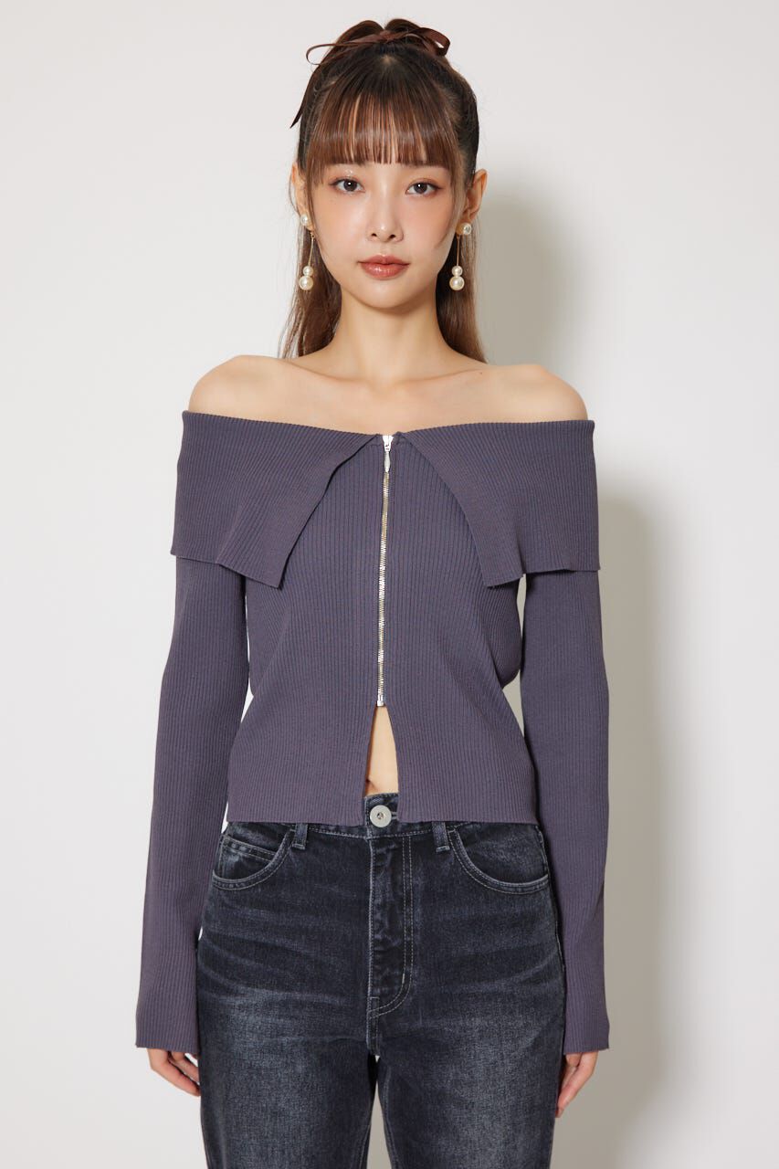 rienda「フロントZIPリブニットトップス」|ニット・セーター|