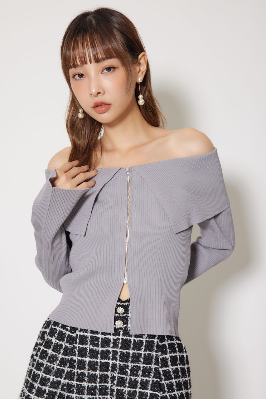rienda「フロントZIPリブニットトップス」|ニット・セーター|GRY