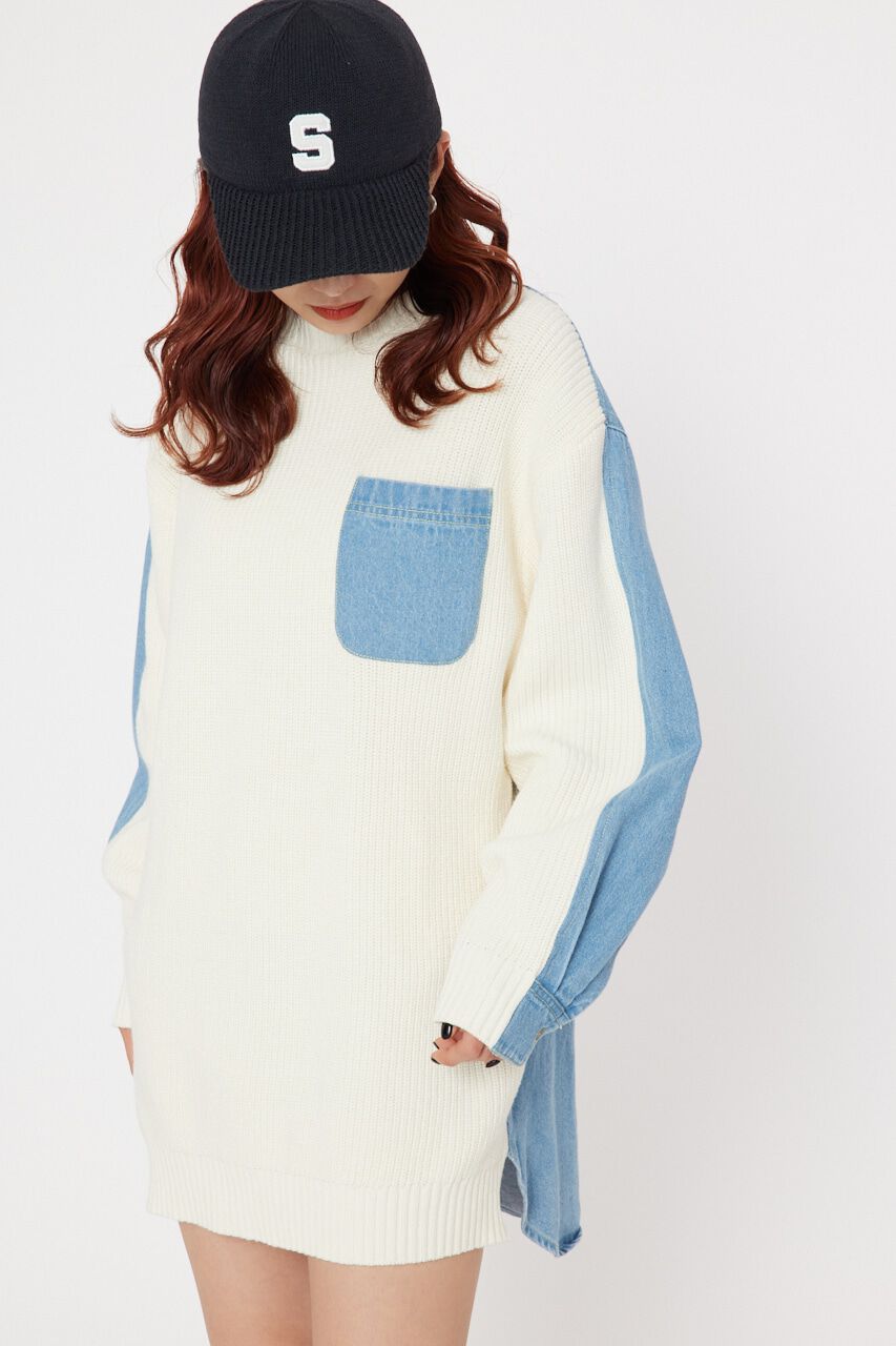 RODEO CROWNS「デニムドッキングニットワンピース」|ワンピース|WHT