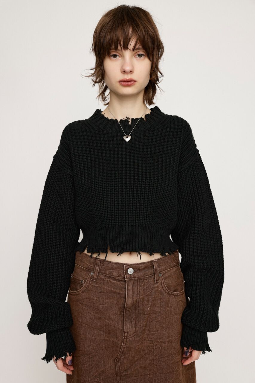 SLY「DAMAGE CROPPED KNIT トップス」|ニット・セーター|