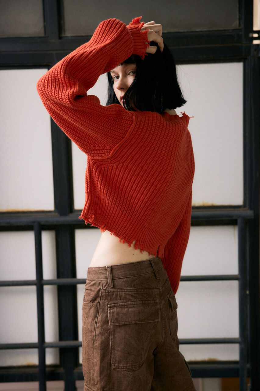 SLY「DAMAGE CROPPED KNIT トップス」|ニット・セーター|