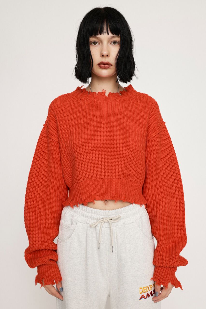 SLY「DAMAGE CROPPED KNIT トップス」|ニット・セーター|