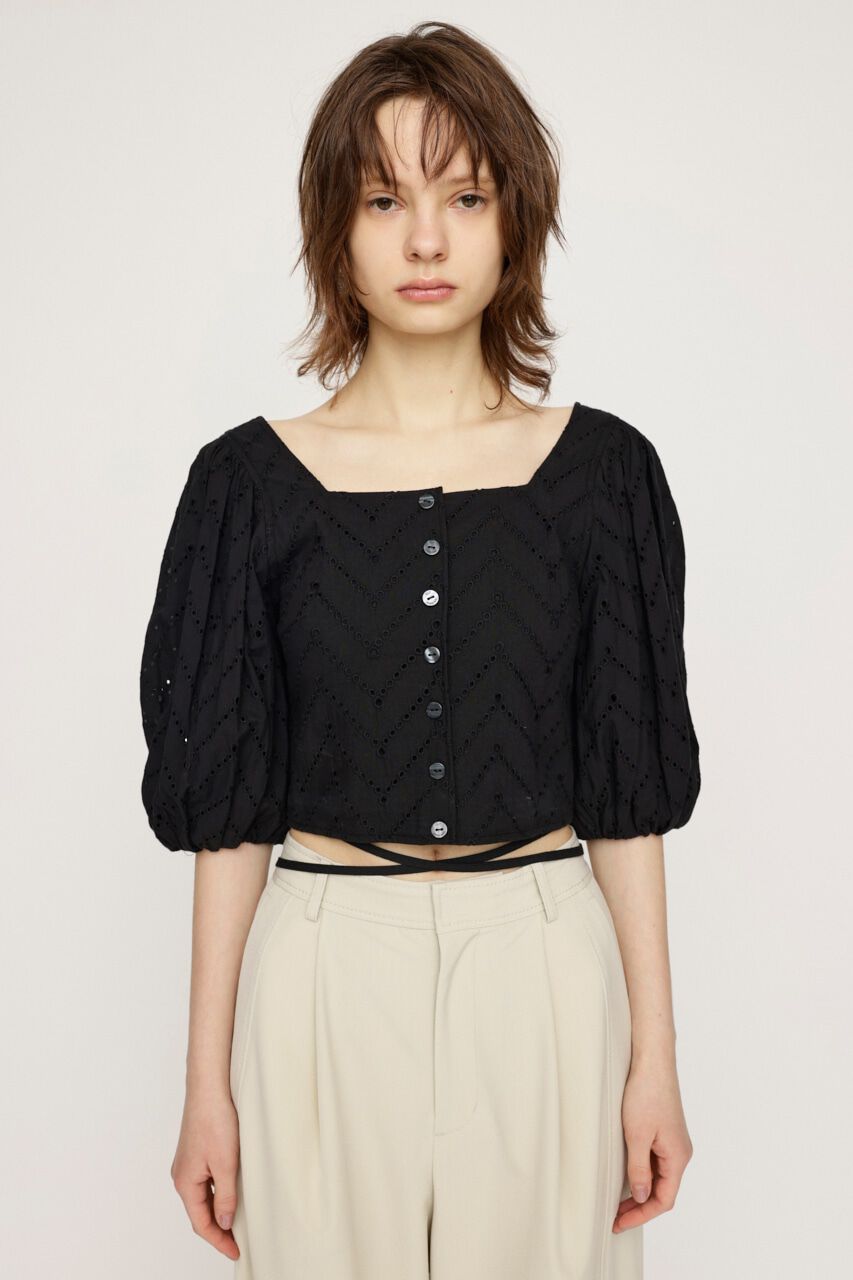 SLY「FRONT BUTTON LACE PUFF トップス」|シャツ・ブラウス|BLK