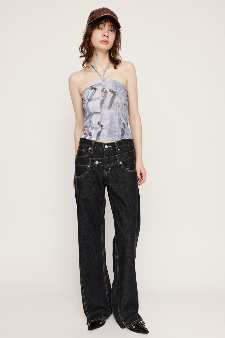 SLY「DOUBLE BELT WIDE FLARE PT-C」|デニム|