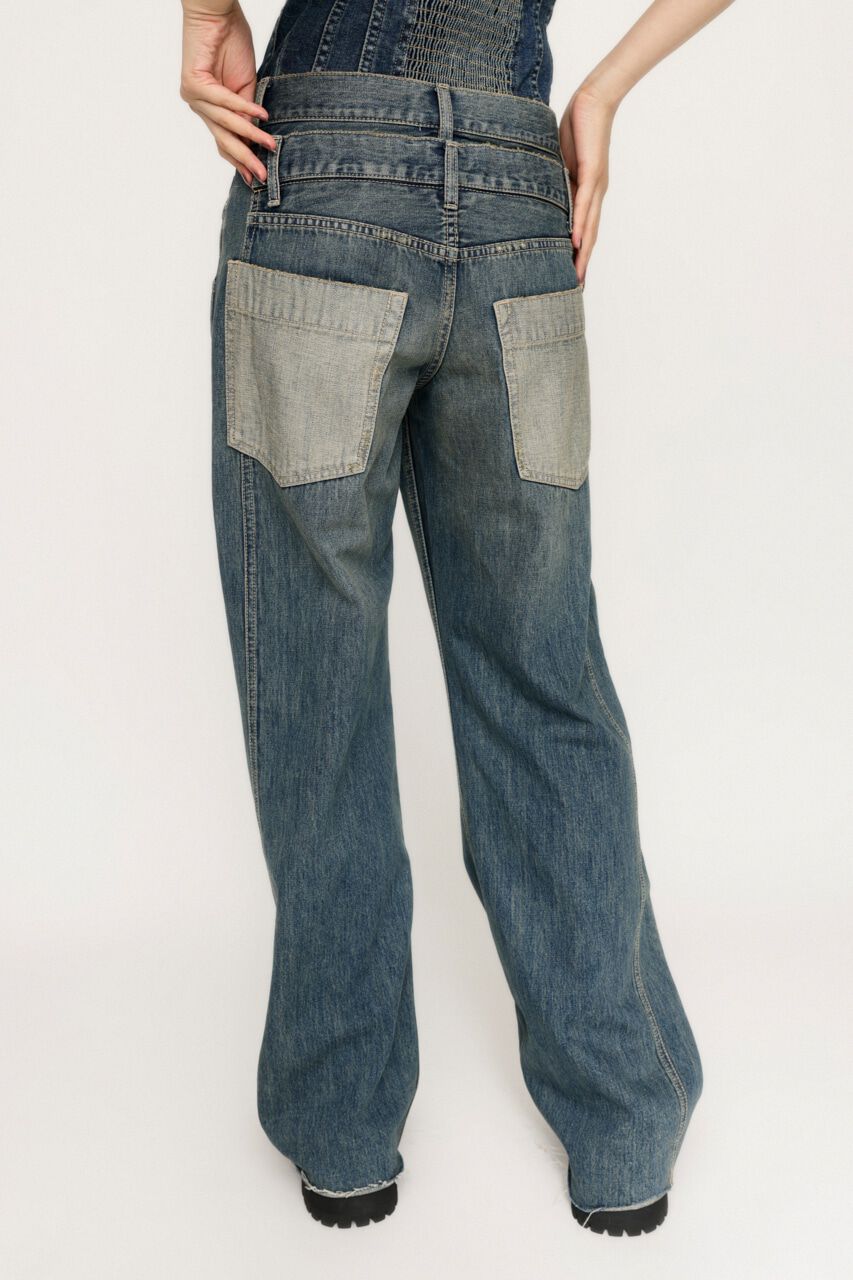 SLY「DOUBLE BELT WIDE FLARE PT-C」|デニム|