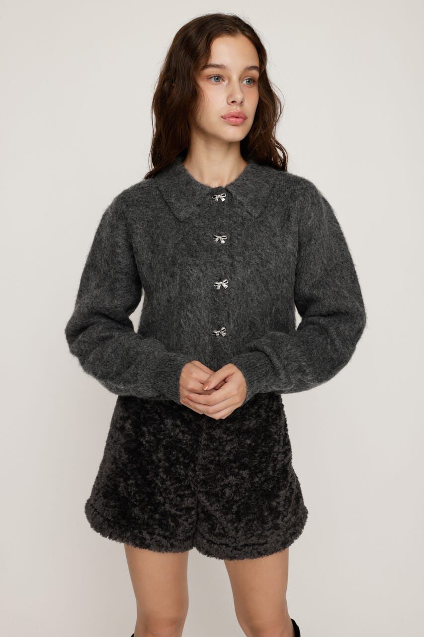 SLY「RIBBON BUTTON SHAGGY カーディガン」|カーディガン|