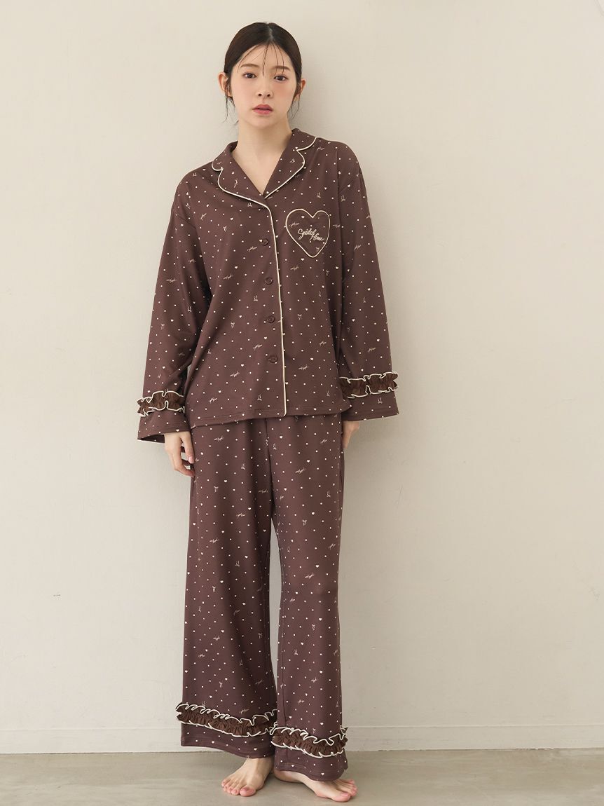 SNIDEL HOME「【WEB限定】【セット商品】ハートドット柄開襟シャツ＆ハートドット柄ロングパンツSET」|ルームウェア|