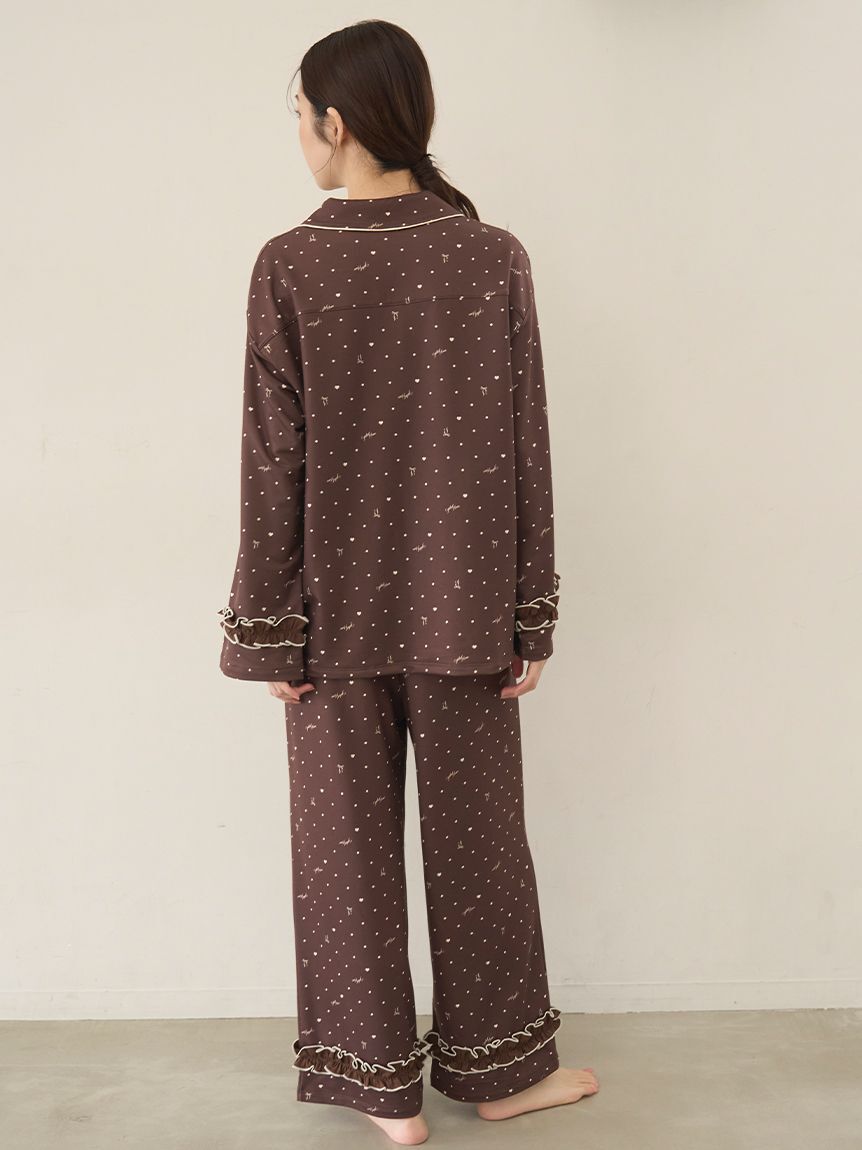 SNIDEL HOME「【WEB限定】【セット商品】ハートドット柄開襟シャツ＆ハートドット柄ロングパンツSET」|ルームウェア|