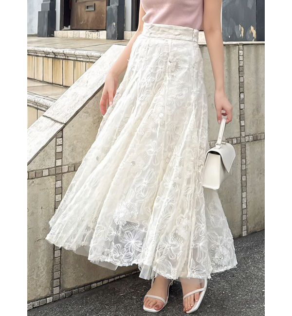 dazzlin「【再生産】スパンコールチュールスカート」|スカート|アイボリー