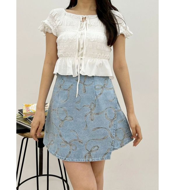 MERCURYDUO「リボンプリントデニムラップスカパン」|スカート|