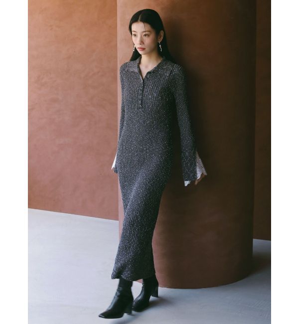 LAGUNAMOON「【WEB限定カラーあり】レーススリーブネップリブニットワンピース」|ワンピース|