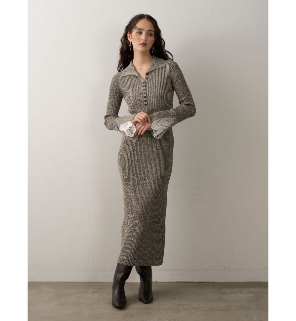 LAGUNAMOON「【WEB限定カラーあり】レーススリーブネップリブニットワンピース」|ワンピース|