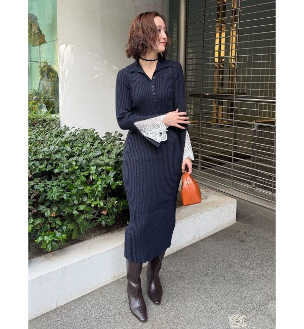 LAGUNAMOON「ラメブレンドレースカフスニットワンピース」|ワンピース|