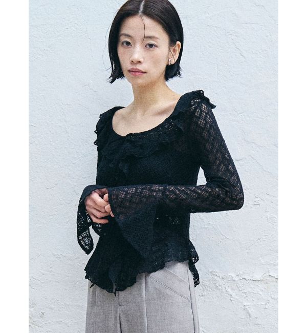 LAGUNAMOON「レースフリルデザインシャツ」|シャツ・ブラウス|ブラック
