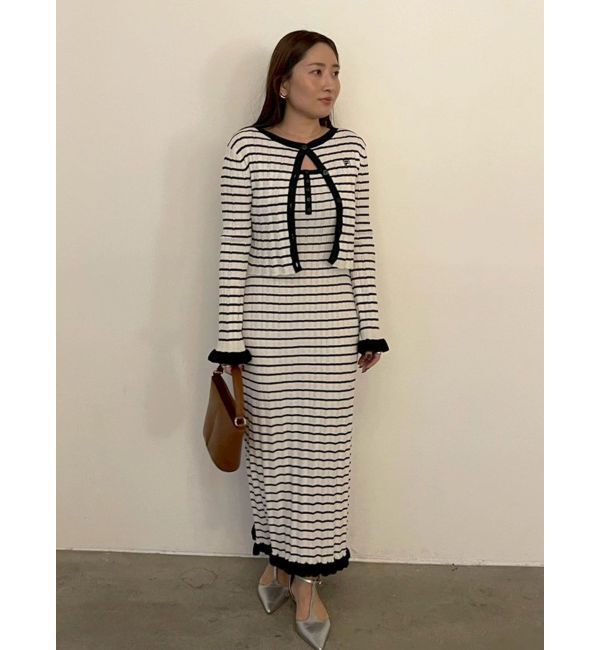 LAGUNAMOON「【FILA別注】ドライタッチバイカラーフリルデザインノースリーブニットワンピース」|ワンピース|