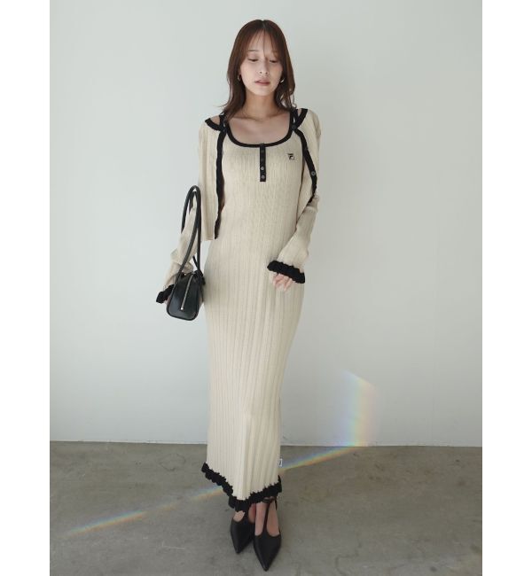 LAGUNAMOON「【FILA別注】ドライタッチバイカラーフリルデザインノースリーブニットワンピース」|ワンピース|