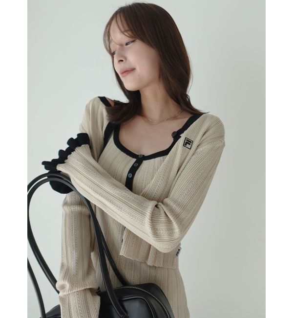 LAGUNAMOON「【FILA別注】ドライタッチバイカラーフリルデザインノースリーブニットワンピース」|ワンピース|