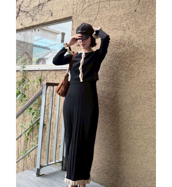 LAGUNAMOON「【FILA別注】ドライタッチバイカラーフリルデザインノースリーブニットワンピース」|ワンピース|