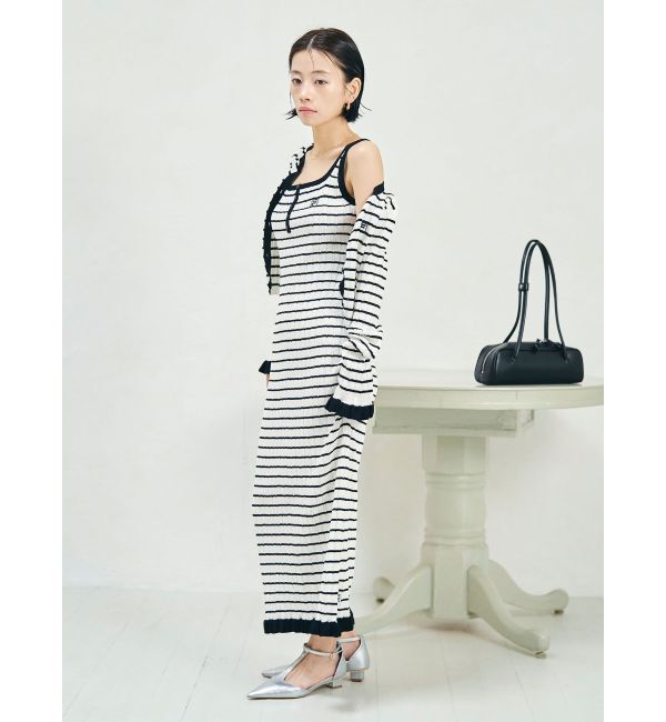 LAGUNAMOON「【FILA別注】ドライタッチバイカラーフリルデザインノースリーブニットワンピース」|ワンピース|