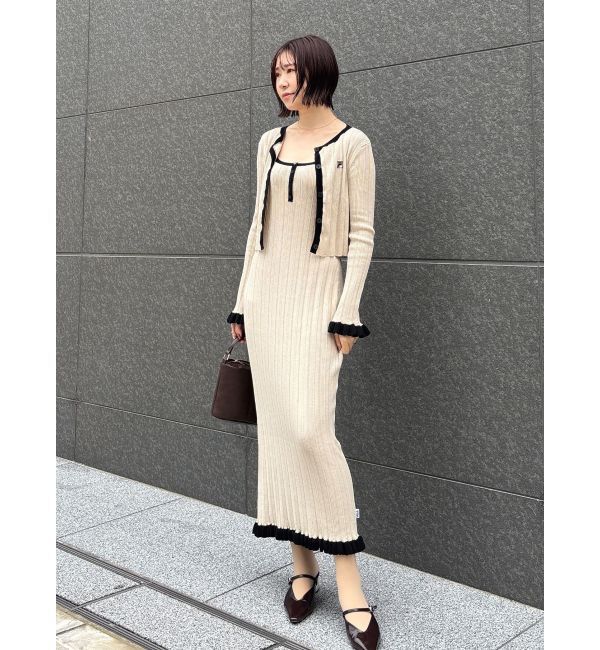 LAGUNAMOON「【FILA別注】ドライタッチバイカラーフリルデザインニットカーディガン」|カーディガン|