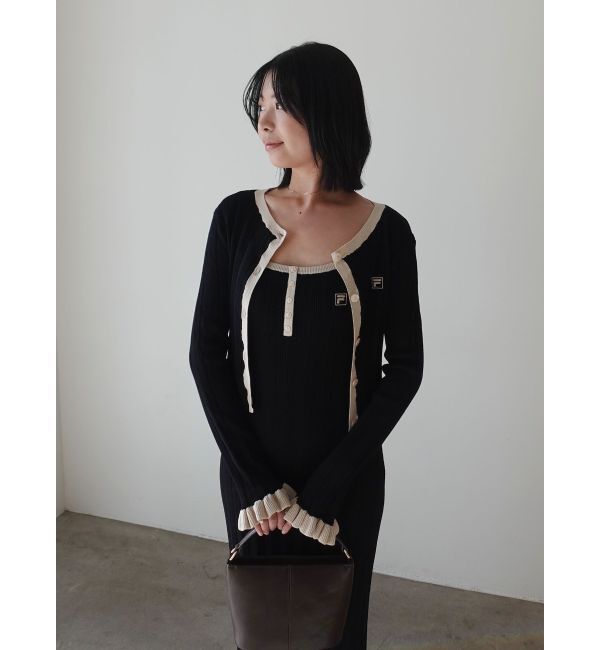LAGUNAMOON「【FILA別注】ドライタッチバイカラーフリルデザインニットカーディガン」|カーディガン|