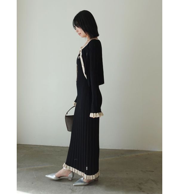 LAGUNAMOON「【FILA別注】ドライタッチバイカラーフリルデザインニットカーディガン」|カーディガン|