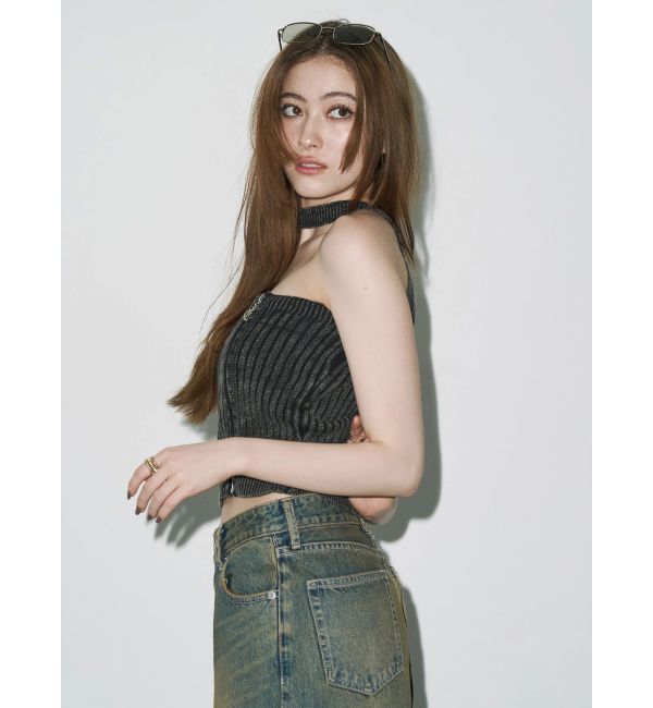 EVRIS「Eモチーフピグメントチョーカーベアニットトップス」|ニット・セーター|