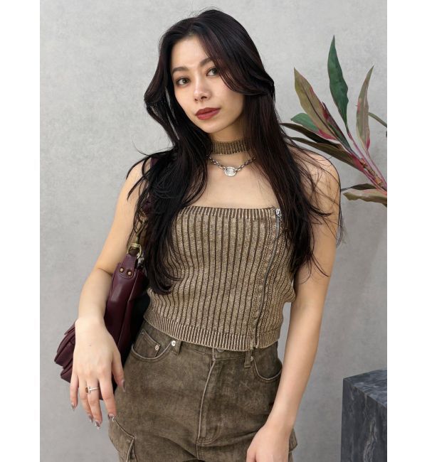 EVRIS「Eモチーフピグメントチョーカーベアニットトップス」|ニット・セーター|ブラウン