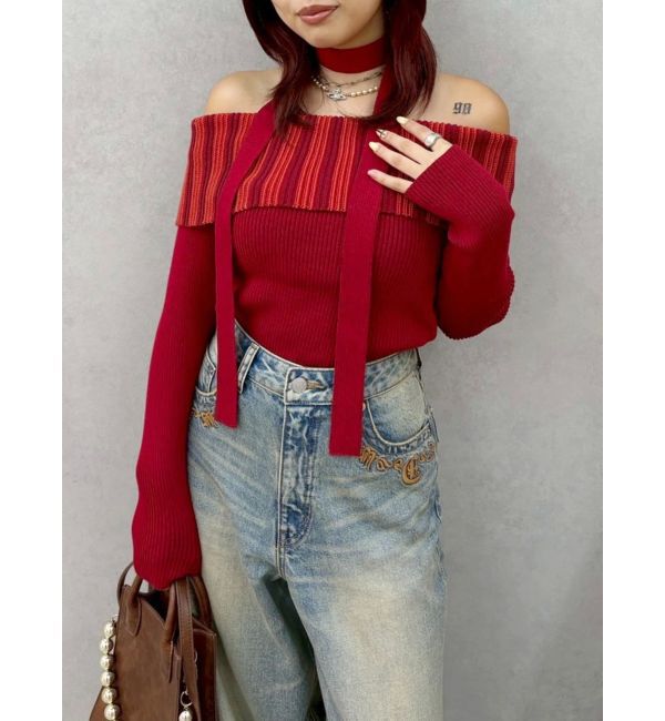 EVRIS「チョーカーSETオフショルニットトップス」|ニット・セーター|