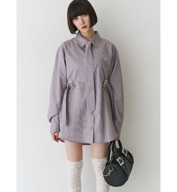 jouetie「ロングスリーブネクタイチュニックシャツ」|シャツ・ブラウス|グレー