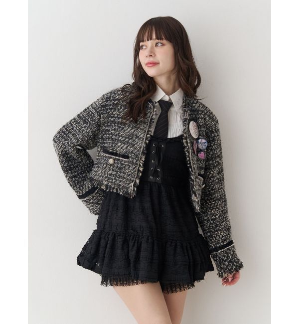 jouetie「【PosTokyo】ノーカラーツイードジャケット」|ノーカラージャケット|