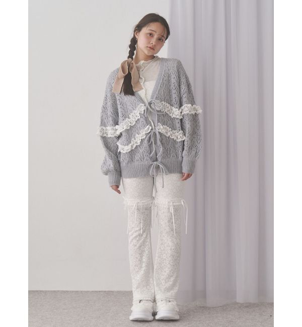 merry jenny「透かし編みフリルニットカーディガン」|カーディガン|